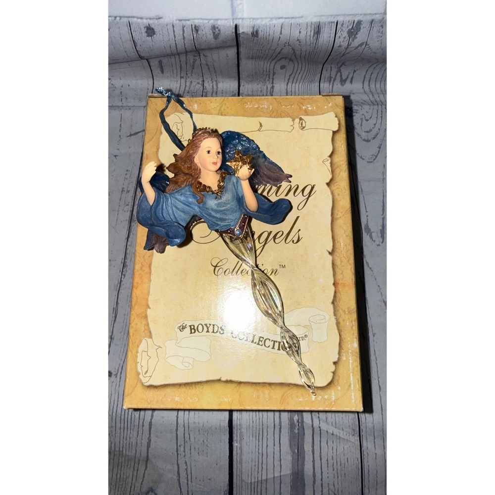 Boyds Collection Charming Angels Blue Ornament Glass Icicle Star 2001 25708